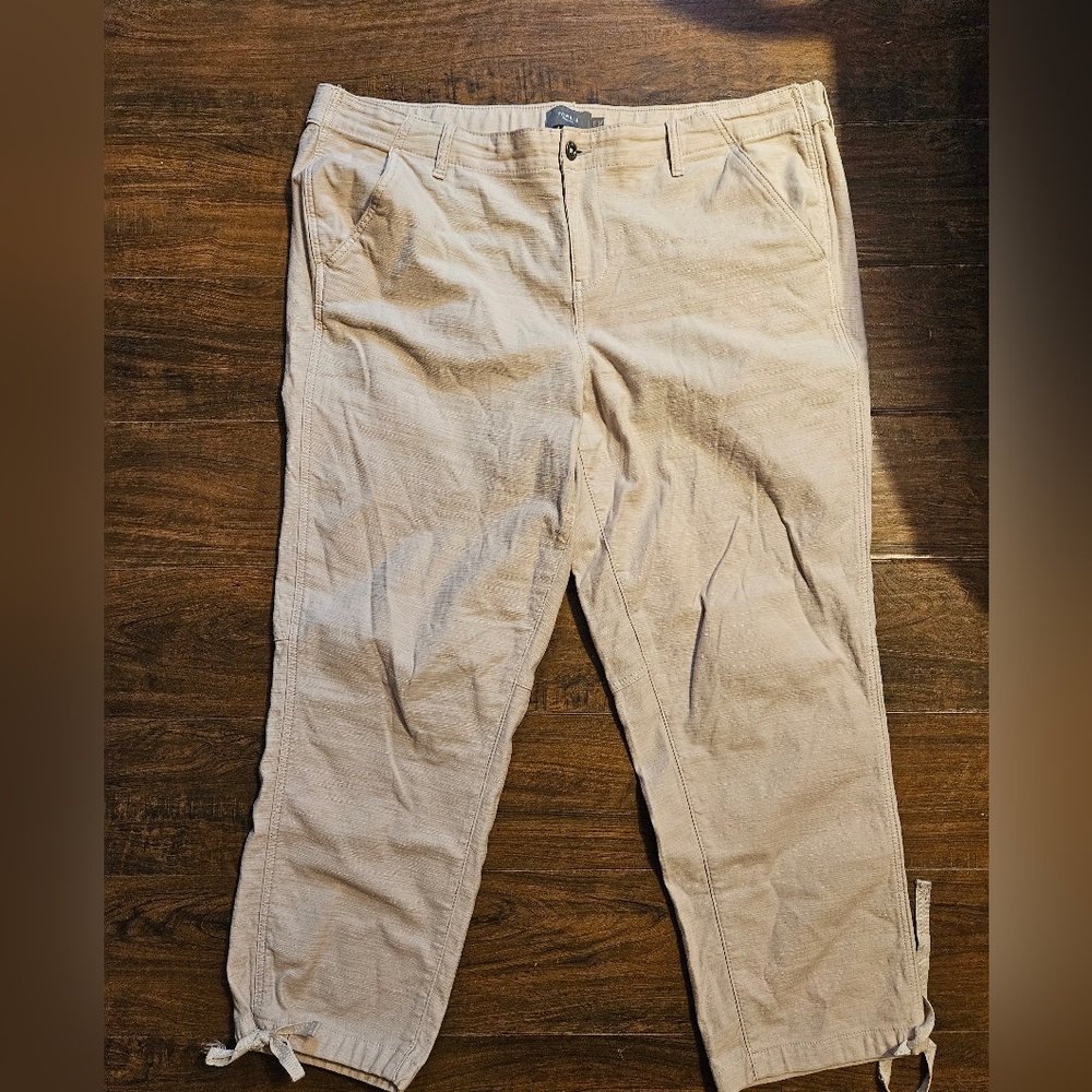 Womens Plus Torrid Cropped Pants Jeans Sz 22 Tan Tie Bottom  #30b